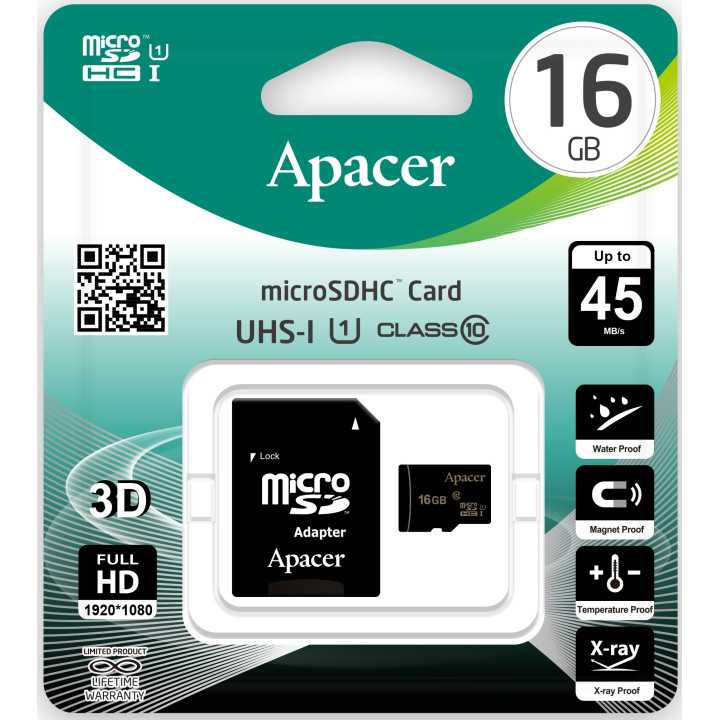 Card microSDHC UHS-I 16GB Clasa 10 cu adaptor SD Apacer