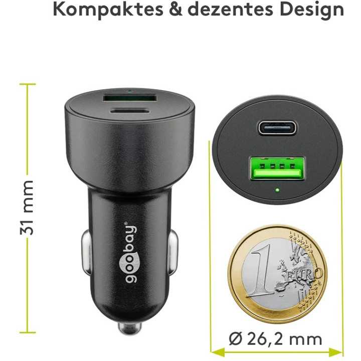 Incarcator 12-24V auto rapid dublu USB si USB type C PD 3A 48W Goobay
