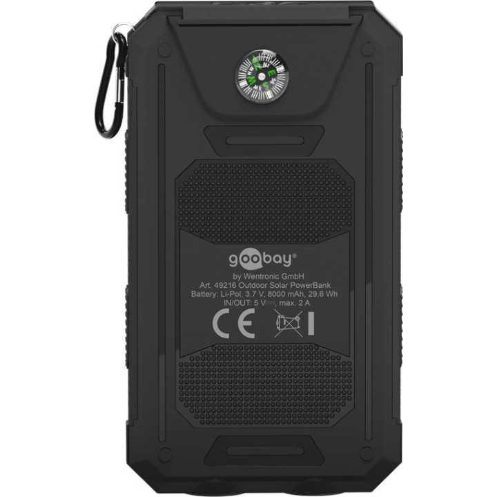 Solar PowerBank 8000mAh cu lanterna LED busola rezistent la socuri si apa Goobay