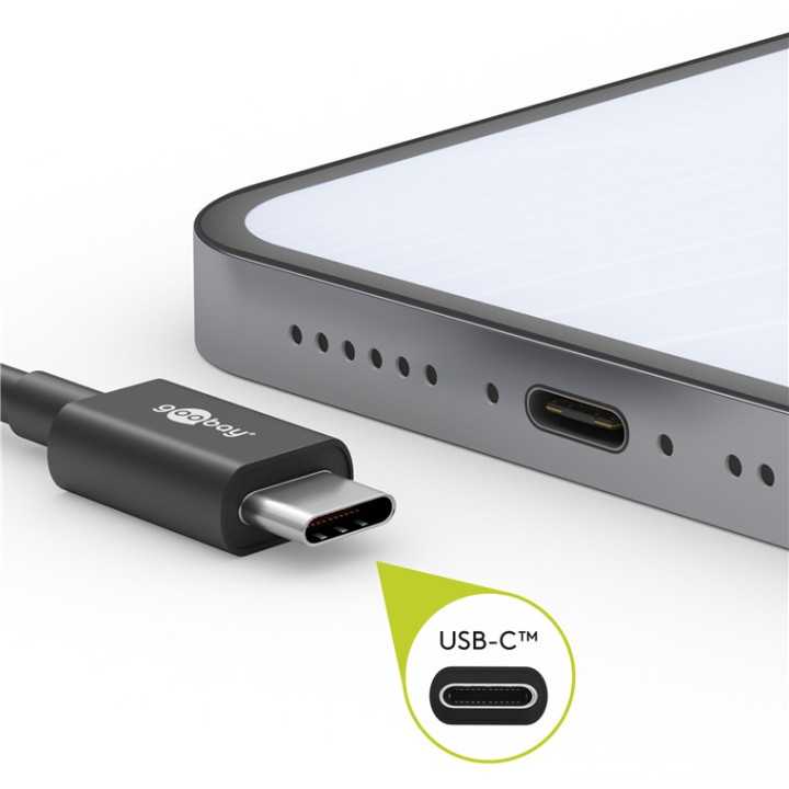 Cablu textil USB TYPE C tata-tata 0.5m 3A mufe metalice argintiu Goobay