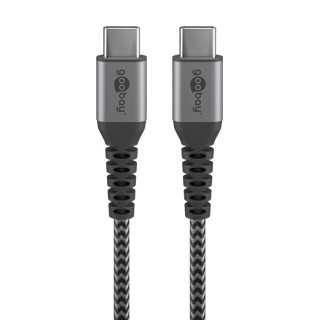 Cablu textil USB TYPE C tata-tata 0.5m 3A mufe metalice argintiu Goobay