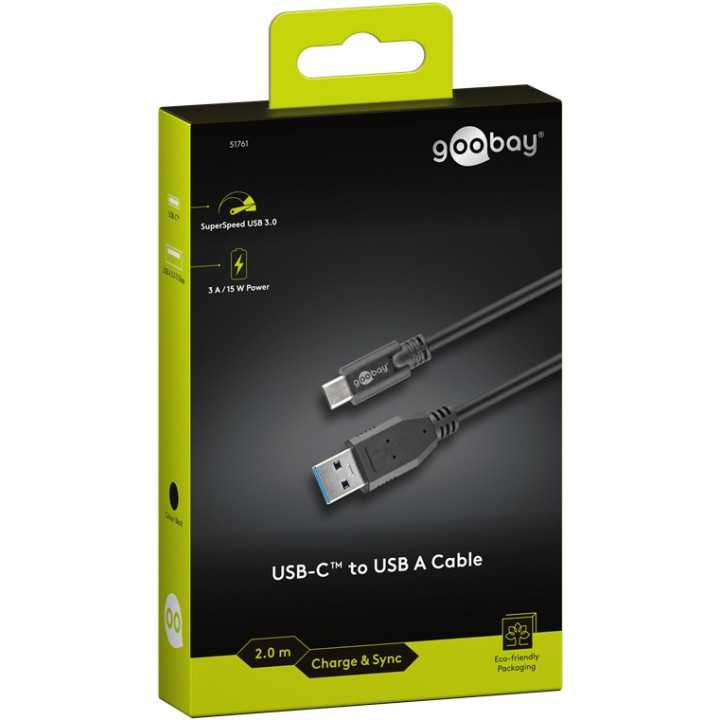 Cablu de incarcare si sincronizare USB 3.0 - USB TYPE C 2m 3A 15W negru Goobay