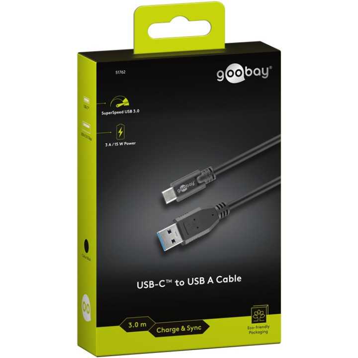 Cablu de incarcare si sincronizare USB 3.0 - USB TYPE C 3m 3A 15W negru Goobay