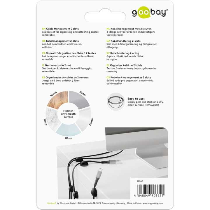 Organizatoare cabluri 6buc cu 2 sloturi negru Goobay