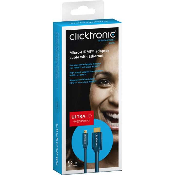 Cablu Profesional 3m micro HDMI - HDMI Ultra HD 4K 60Hz cu Ethernet OFC AWG32 aurit Clicktronic
