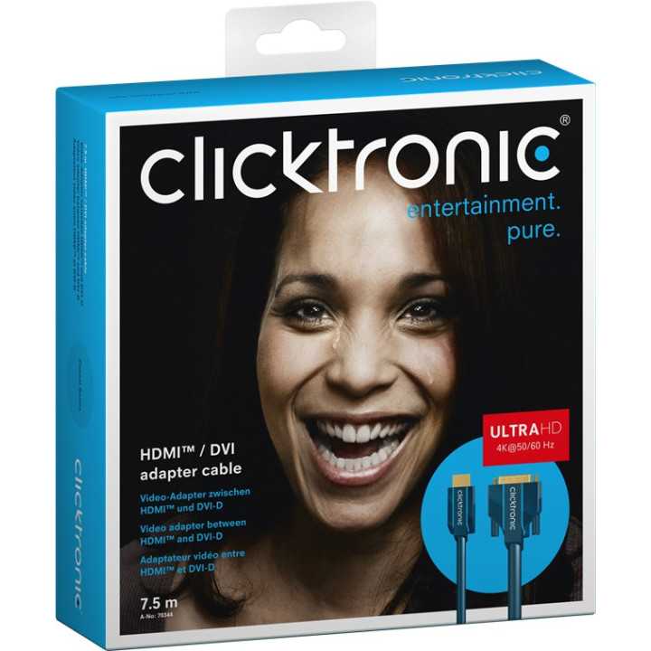 Cablu Profesional 7.5m HDMI - DVI 24+1 Ultra HD 4K 60Hz cupru AWG28 aurit Clicktronic