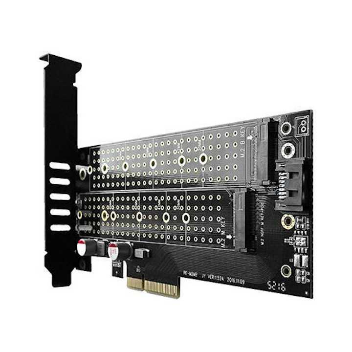 Adaptor Intern PCEM2-D PCI-E 3.0 4x - DUAL M.2 SSD (NVMe + SATA) Voltaj Dual SSD pana la 110mm AXAGON