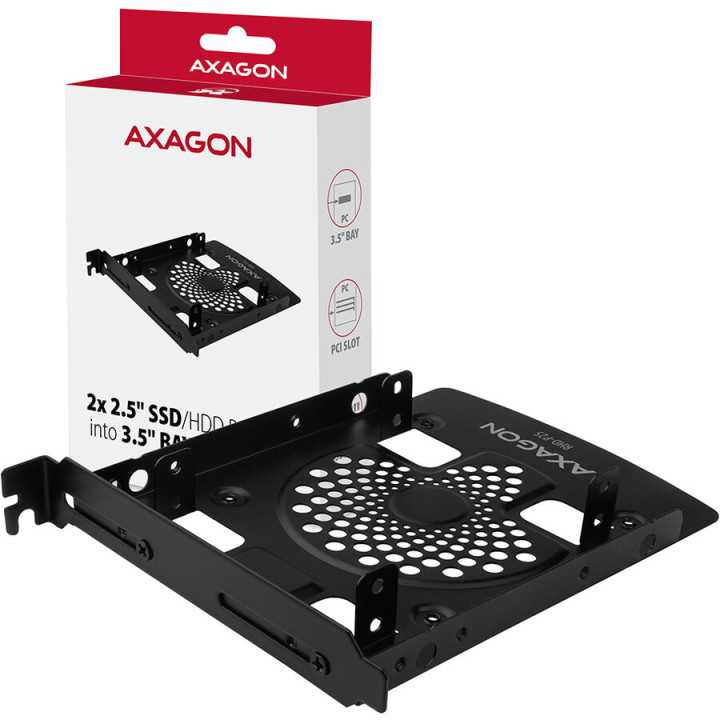 Adaptor montare 2x HDD/SSD 2.5" HDD in slot 3.5" sau PCI negru AXAGON RHD-P25