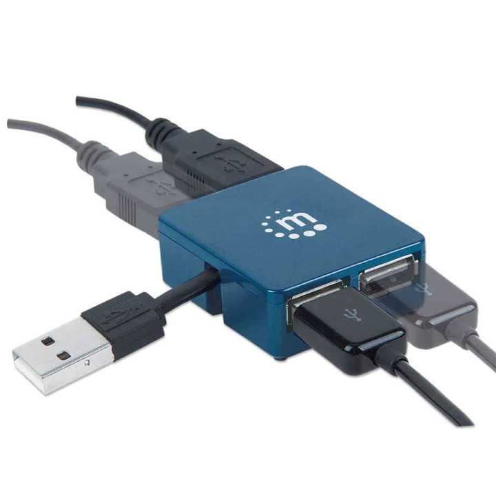 HUB mini USB 2.0 cu 4 porturi albastru 160605 Manhattan