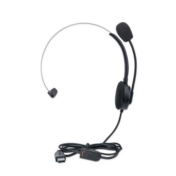 Casti mono On-Ear cu microfon USB control volum 1.5m 179867 Manhattan