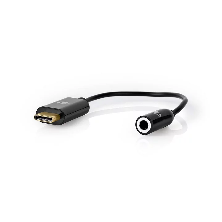 Cablu adaptor USB TYPE C tata - Jack 3.5 mm mama 15cm aurit negru Nedis