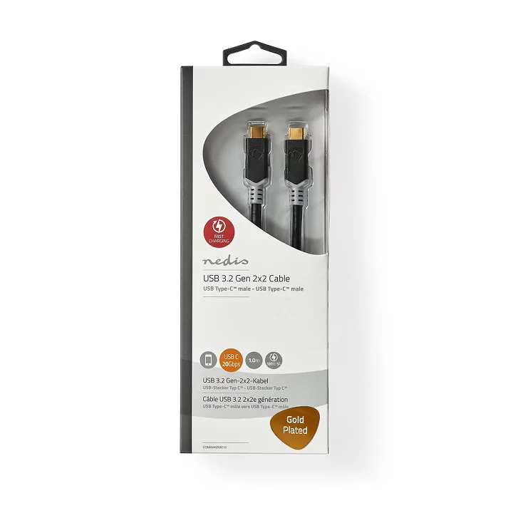 Cablu USB 3.2 Gen 2x2 type C tata-tata 1m 100W 5A 20Gbps antracit Nedis