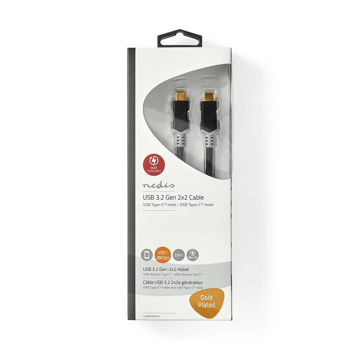 Cablu USB 3.2 Gen 2x2 type C tata-tata 2m 100W 5A 20Gbps antracit Nedis