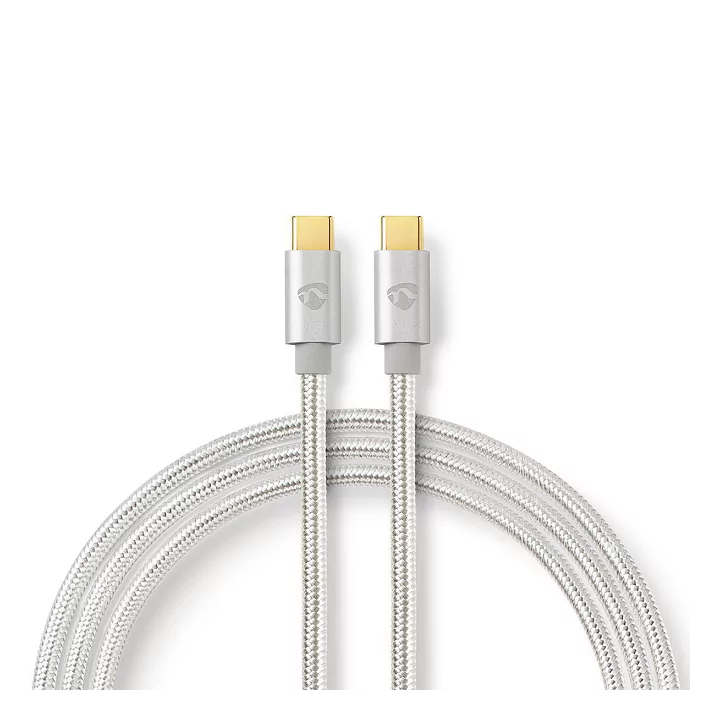 Cablu de alimentare si sincronizare USB type C 2.0 tata-tata 5A 100W aurit 2m argintiu Nedis