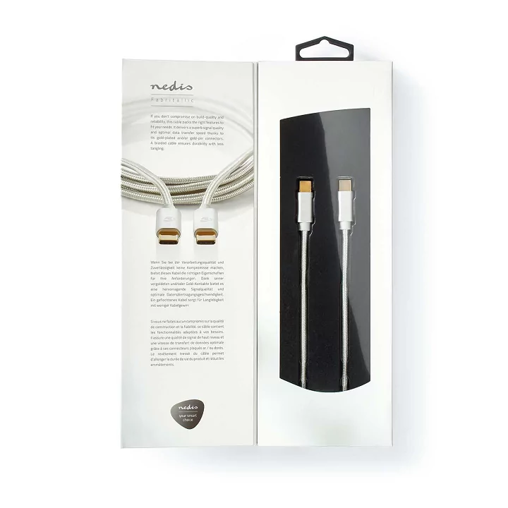 Cablu de alimentare si sincronizare USB type C 2.0 tata-tata 5A 100W aurit 2m argintiu Nedis