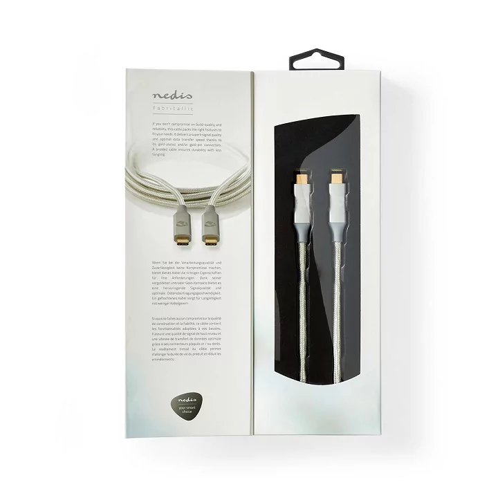 Cablu USB 3.2 Gen2x2 TYPE C tata-tata 20Gbps 1m 100W 5A argintiu Nedis