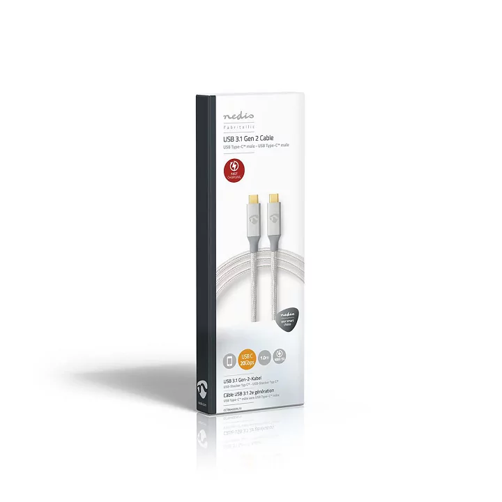 Cablu USB 3.2 Gen2x2 TYPE C tata-tata 20Gbps 1m 100W 5A argintiu Nedis