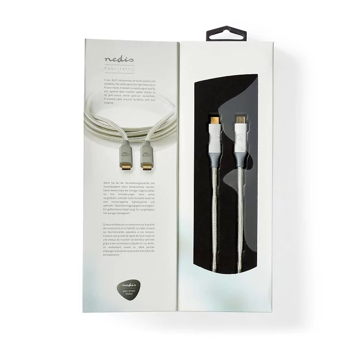 Cablu USB 3.2 Gen2x2 TYPE C tata-tata 2m 20Gbps 100W 5A argintiu Nedis