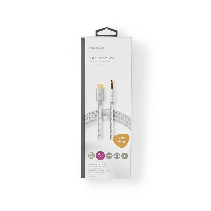 Cablu USB TYPE C tata - Jack 3.5 mm tata 1m aurit argintiu Nedis