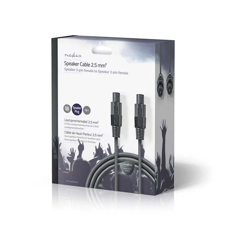 Cablu difuzor 2.5mm SPEAKON 2-pini mama 10m gri Nedis