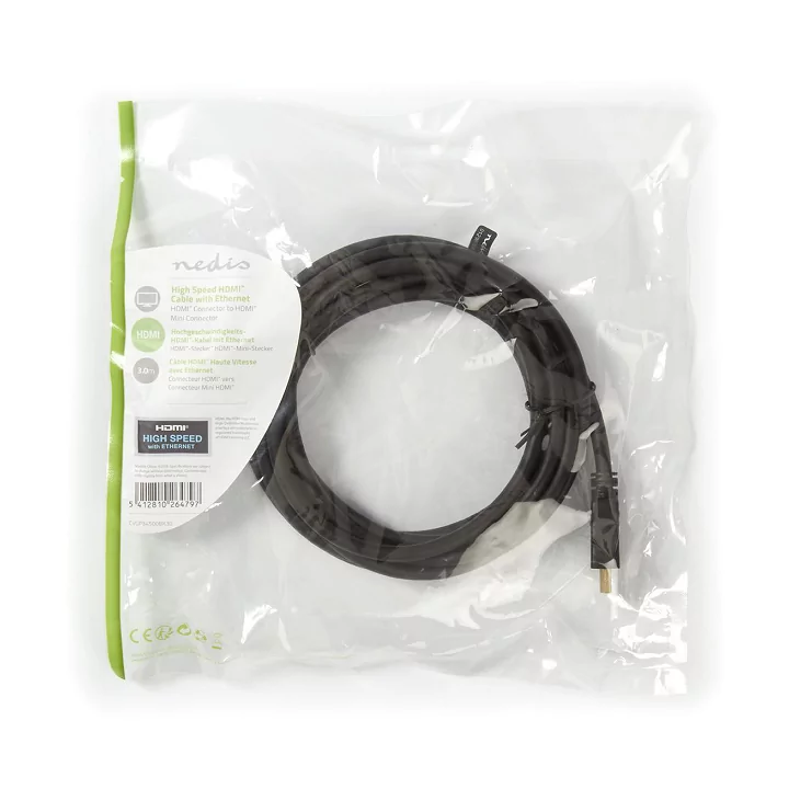 Cablu mini HDMI - HDMI 3m High Speed 4K 30Hz 10.2Gbps cu Ethernet Nedis