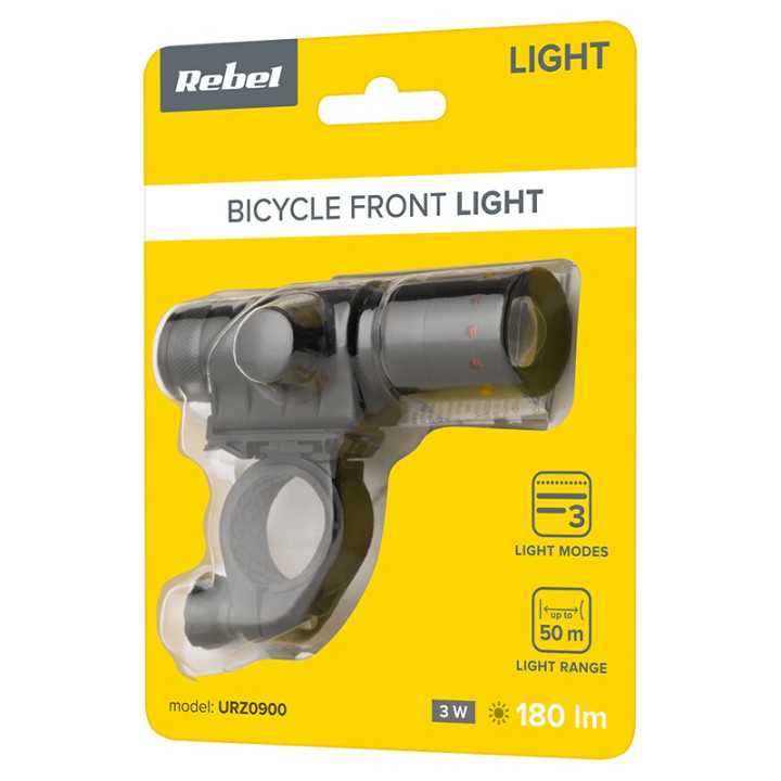 Far bicicleta LED 3W 180lm 50m 3x AAA REBEL