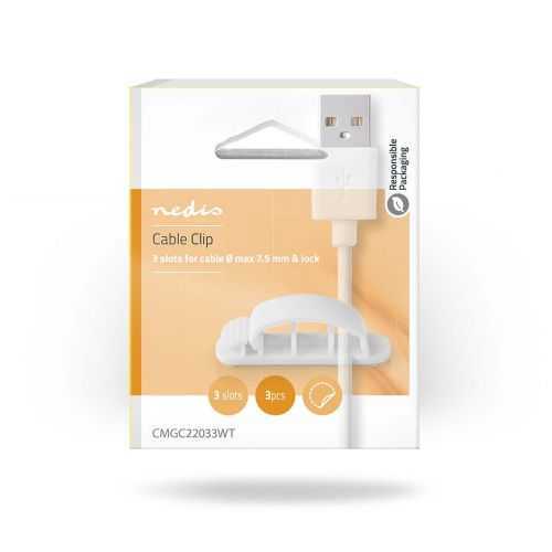 Cablu de management cu blocare clip 3buc 3 sloturi pentru cablu max 7.5 mm alb Nedis