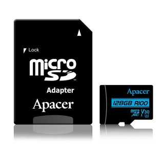 Card microSDXC UHS-I U3 V30 Apacer 128GB R100 Ultra HD Video cu adaptor SD AP128GMCSX10U7-R