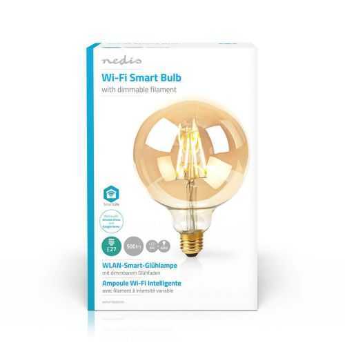Bec Wi-Fi Smart LED cu filament Nedis E27 125mm 5W 500lm 2700K auriu