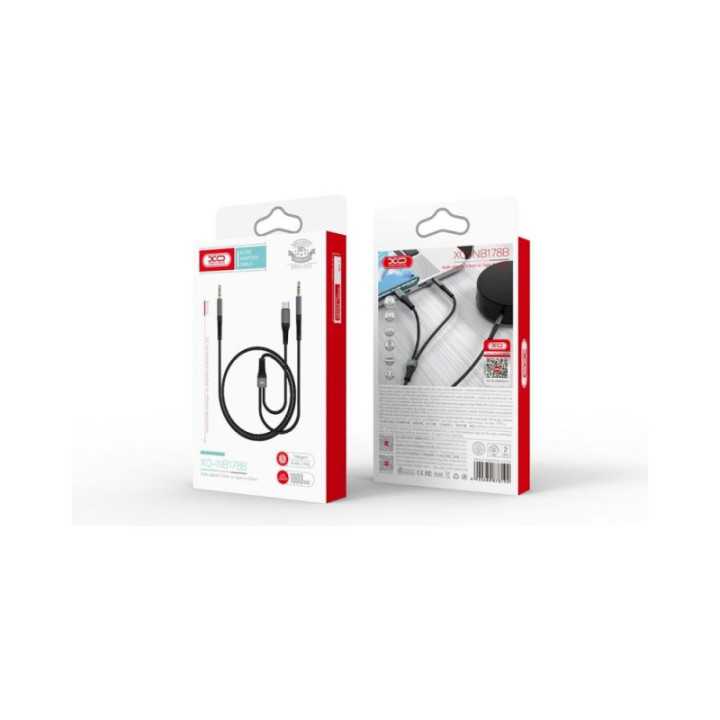 Cablu Jack 3.5 mm - USB type C + Jack 3.5 mm 1m negru XO-NB178B