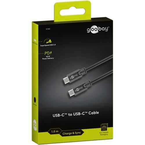 Cablu de incarcare si sincronizare USB type C 1m 3.2 Gen1 PD 60W tata-tata negru Goobay