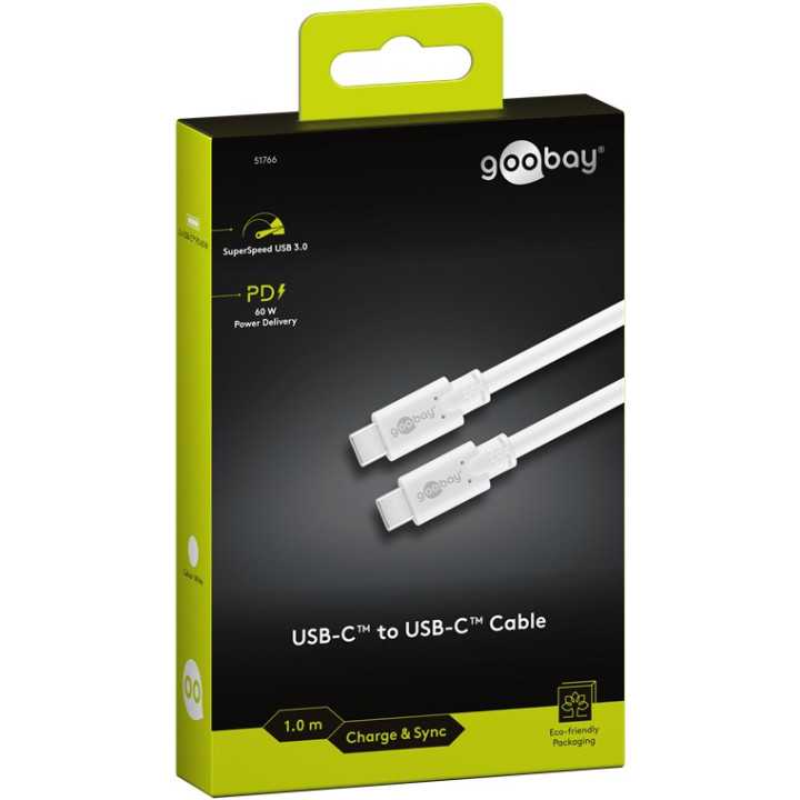 Cablu de incarcare si sincronizare USB type C 3.2 Gen1 tata-tata PD 60W 1m alb Goobay