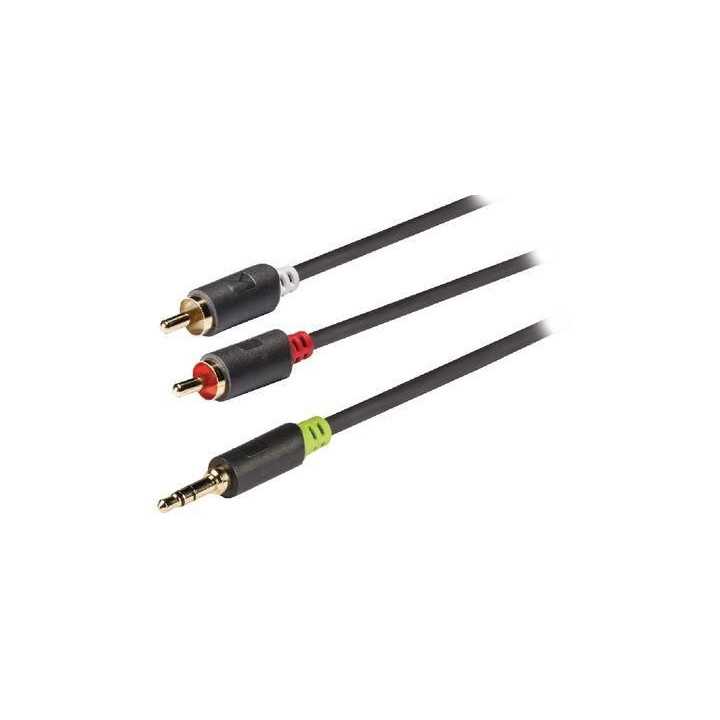 Cablu audio Jack stereo 3.5mm tata - 2x RCA tata 5m gri Konig