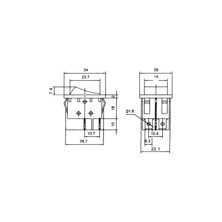 Intrerupator ROCKER DPST 4 pini 2 pozitii OFF-ON 15A 250VAC cu retinere negru Ninigi RS2013C3BK