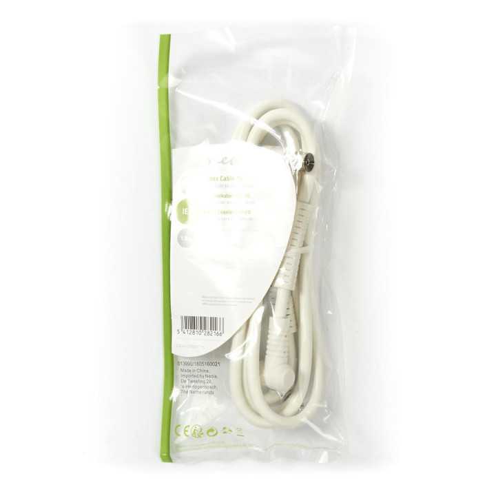 Cablu coaxial ecranat quad IEC tata cotit - IEC mama cotit 1.5m alb Nedis