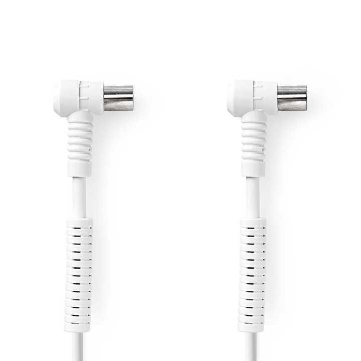 Cablu coaxial ecranat quad IEC tata cotit - IEC mama cotit 1.5m alb Nedis