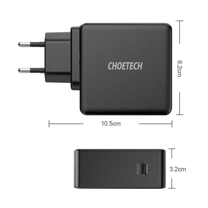 Incarcator retea 1x USB type C PD 60W negru Choetech Q4004