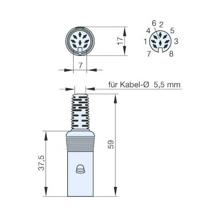Mufa DIN 8 pini mama pe cablu cu lipire HIRSCHMANN 930348517 MAK80 S