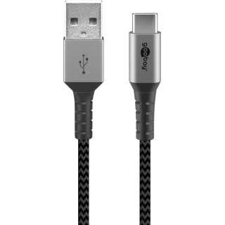 Cablu de date si incarcare USB A - USB type C 2m gri/argintiu textil flexibil Goobay 49297
