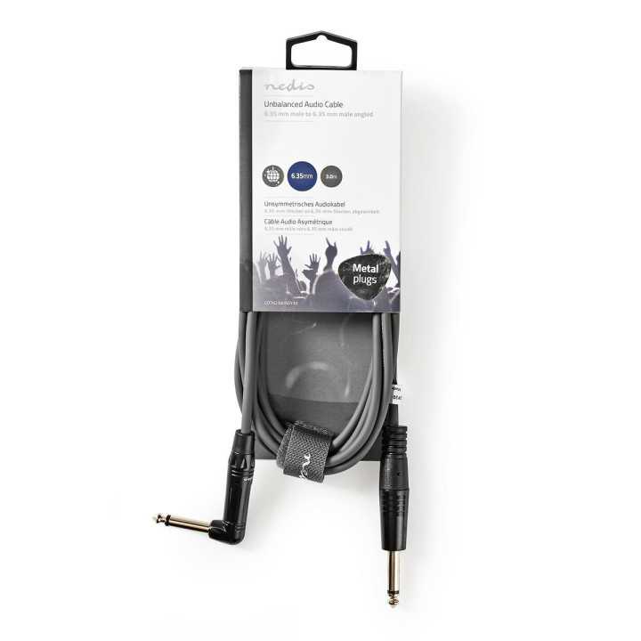 Cablu audio MONO Jack 6.35 mm tata - 6.35 mm tata cotit 3m gri Nedis