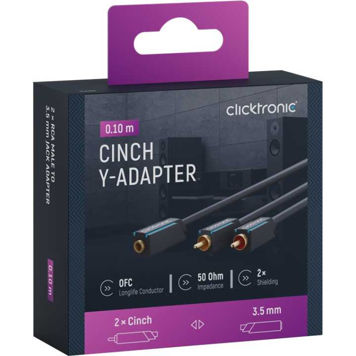 Cablu adaptor Profesional Jack 3.5 mm mama - 2x RCA tata OFC cupru 10cm dublu ecranat aurit Clicktronic 70493