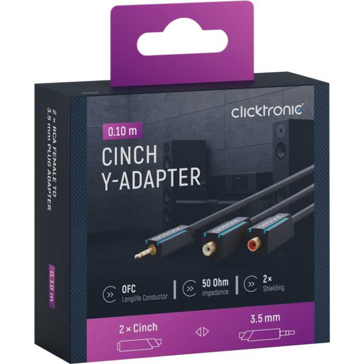 Cablu adaptor Profesional Jack 3.5 mm tata - 2x RCA mama OFC cupru 10cm dublu ecranat aurit Clicktronic 70492