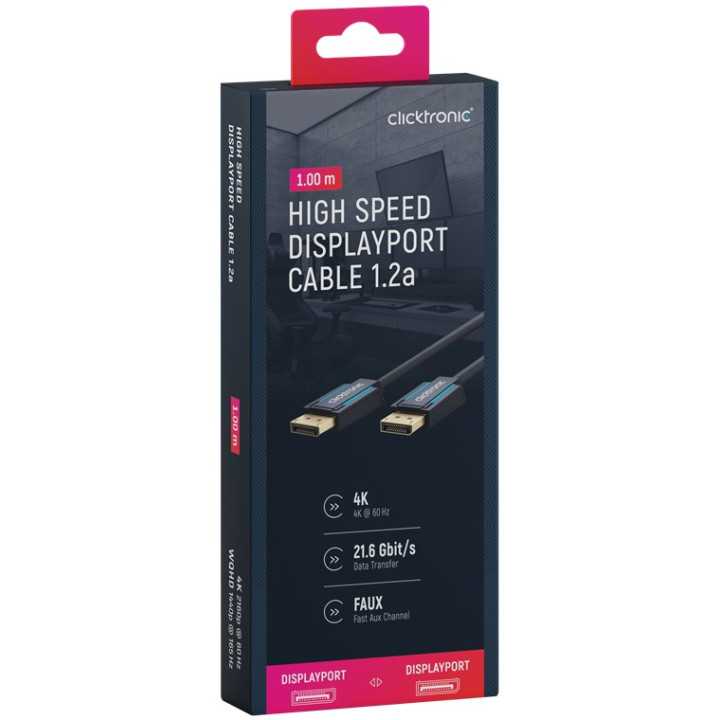Cablu Profesional DisplayPort - DisplayPort 1m v1.2a 4K 60Hz 21.6Gbit/s AWG26 OFC Clicktronic 70710