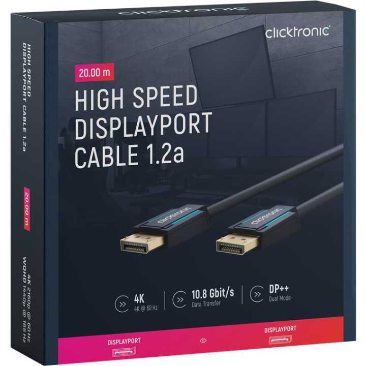 Cablu Profesional DisplayPort - DisplayPort 20m v1.2a 4K 60Hz 21.6Gbit/s AWG24 OFC Clicktronic 70717