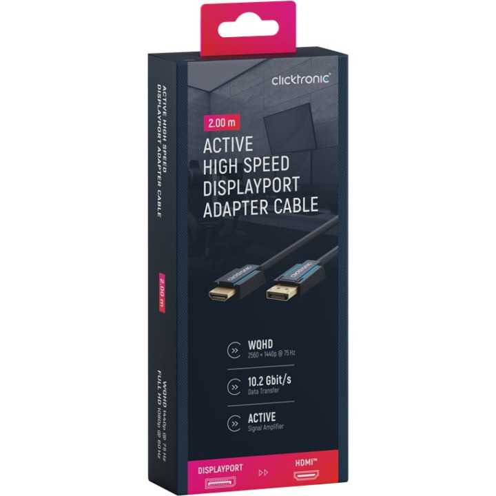 Cablu Profesional Displayport tata - HDMI tata 2m Clicktronic OFC 10.2Gbit/s 1920x1200p WQHD 75Hz