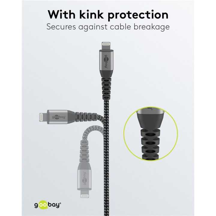 Cablu Lightning 8-Pini 0.5m Apple MFi certificat conectori metalici robust textil argintiu Goobay 49267