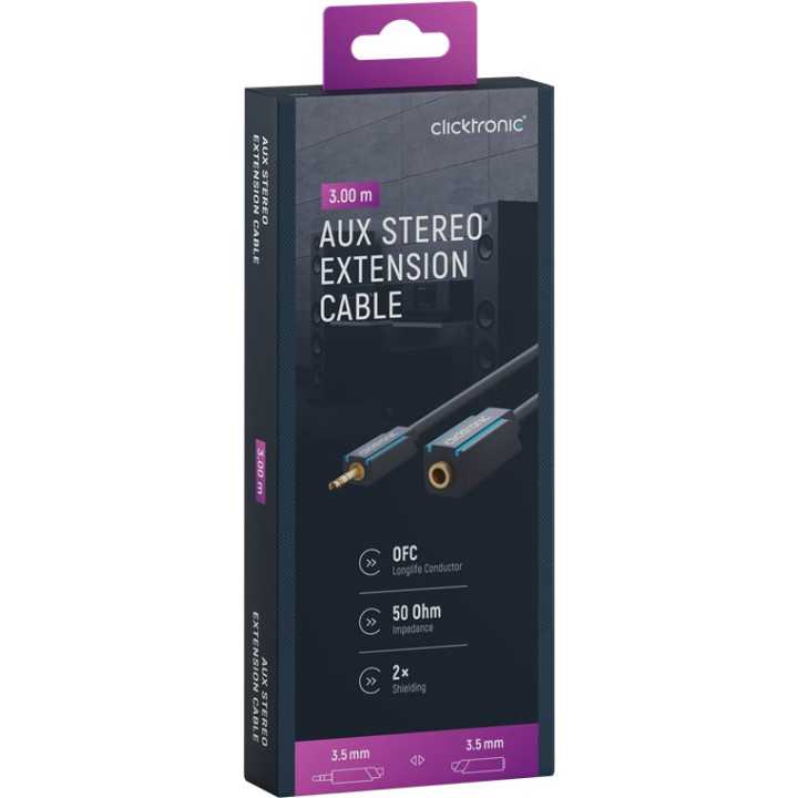 Cablu prelungitor audio Profesional Jack 3.5 mm 3m mama-tata stereo OFC cupru dublu ecaranat fara oxigen Clicktronic 70488