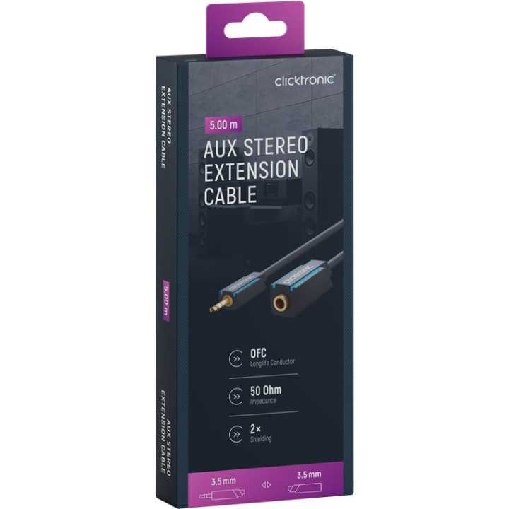 Cablu prelungitor audio Profesional Jack 3.5 mm 5m mama-tata stereo OFC cupru dublu ecaranat fara oxigen Clicktronic 70489