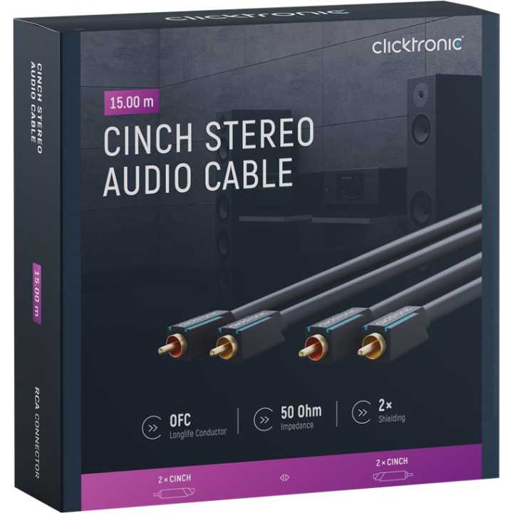 Cablu Profesional 2x RCA - 2x RCA 15m OFC cupru dublu ecaranat aurit Clicktronic 70385