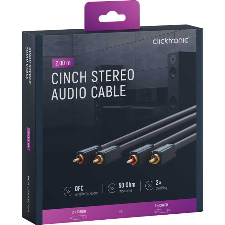 Cablu Profesional 2x RCA - 2x RCA 2m OFC cupru dublu ecaranat aurit Clicktronic 70379